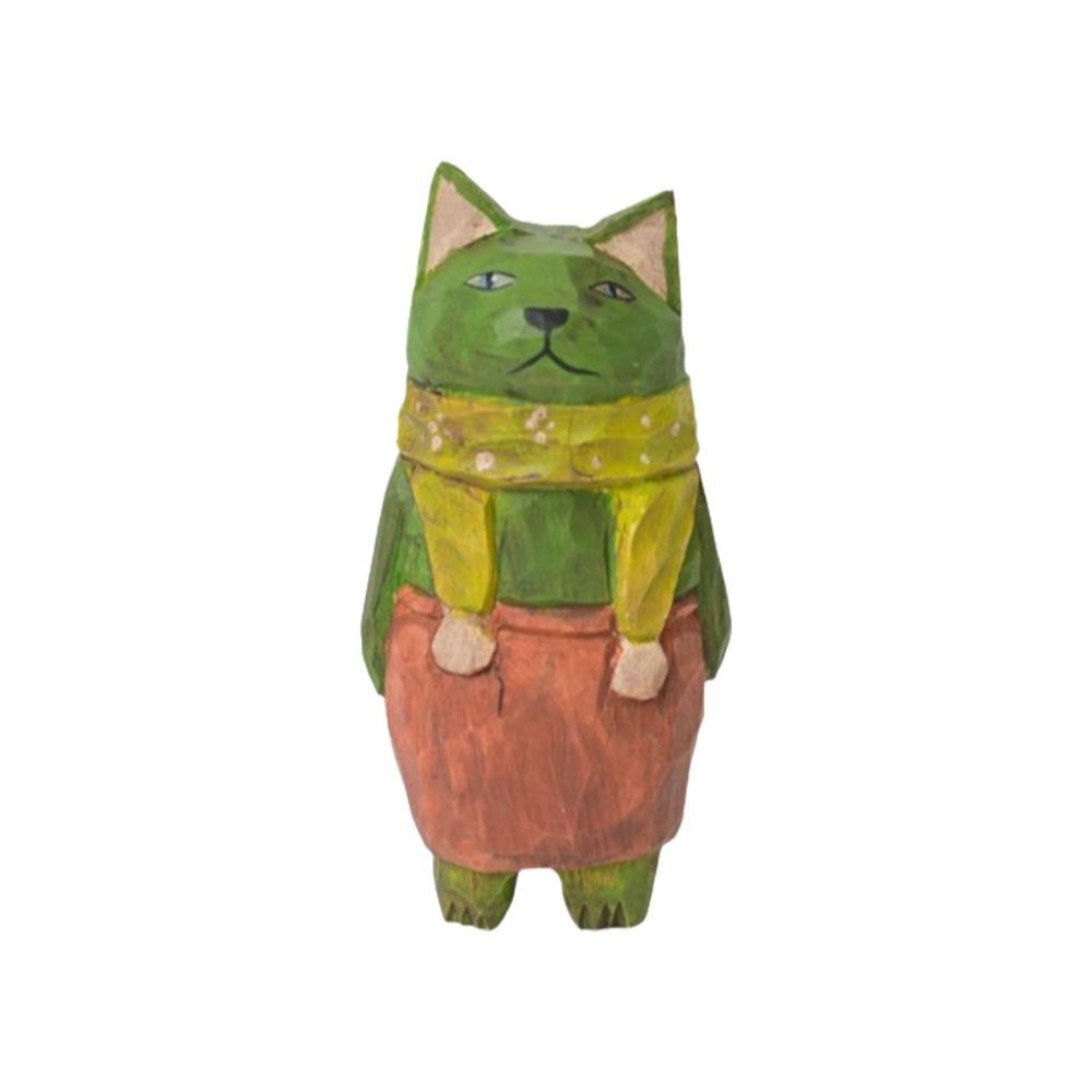 Cartoon Wood Carving Cat Ornament Handmade Hand Engraving Cat Decorations Gift Giving