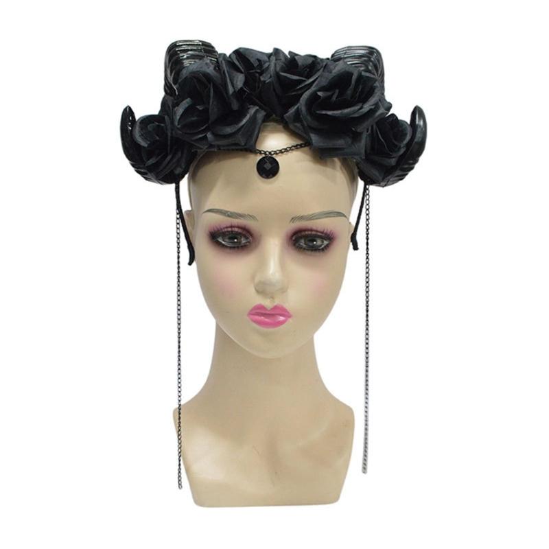 Halloween Antelope Horn Dark Rose Headband for Cosplay and Costume Party Decoration