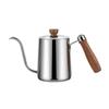 Bouilloire à Café en Acier Inoxydable 304 avec Bec Long Col de Cygne Capacité 600ML Théière avec Poignée en Bois Pour Contrôle Manuel des Gouttes