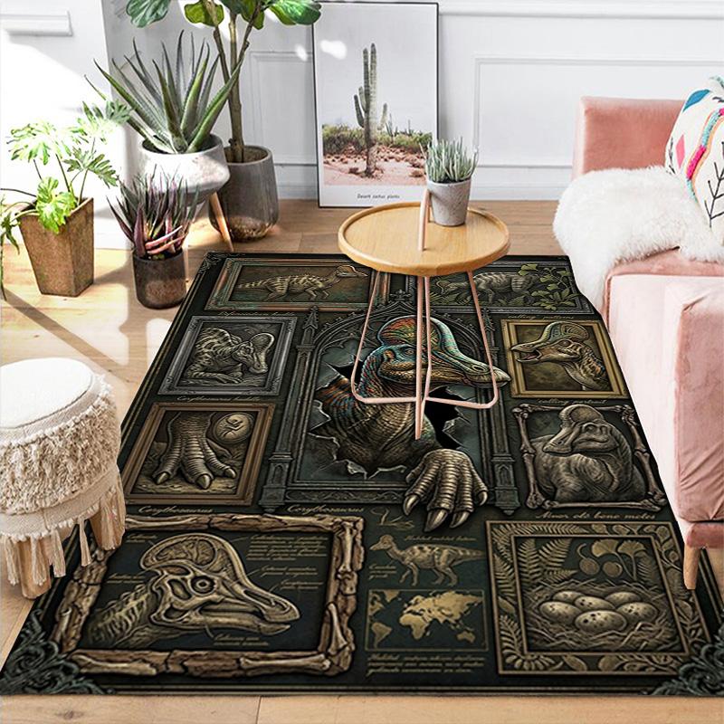 Dinosaur Fossil Exhibition Pattern Rug Floor Mat for Living Room or Bedroom Soft and Comfortable Carpet a Gift for Birthday and Holiday.