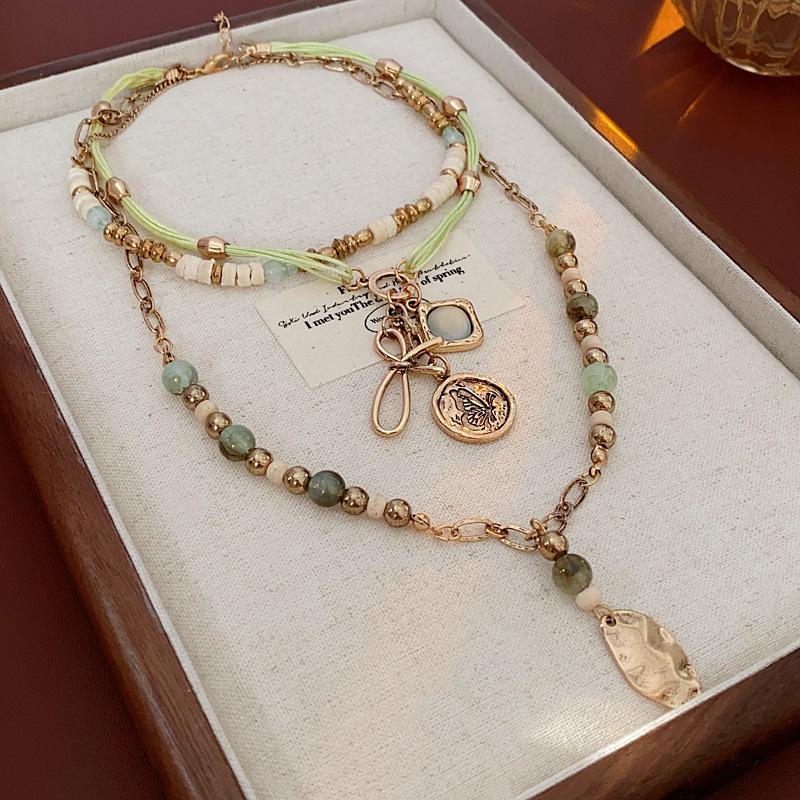 Retro Ceramic Glazed Stone Heart Pendant Necklace - Elegant Fashion for Women