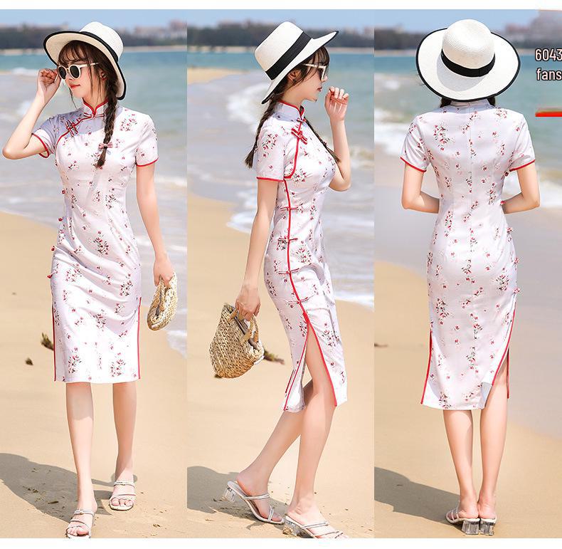 Robe Cheongsam Rétro Stretch Quadridirectionnel Moyen Simple Couche 2025