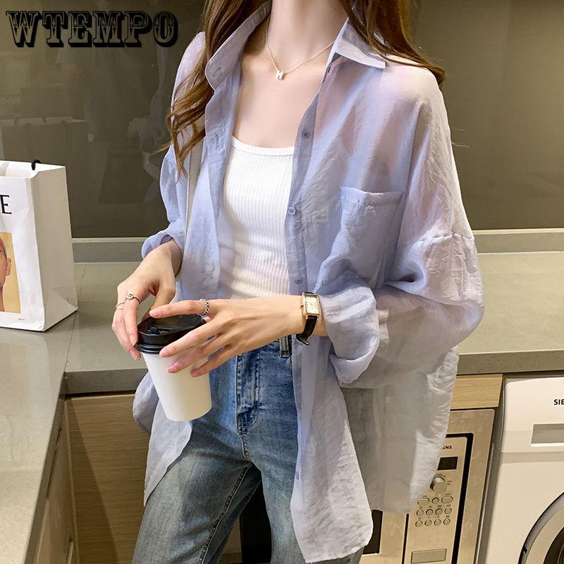 Summer Women's Chiffon Shirt Sun Protection Shirt Breathable Solid Color Shirt Loose Mid Length Top