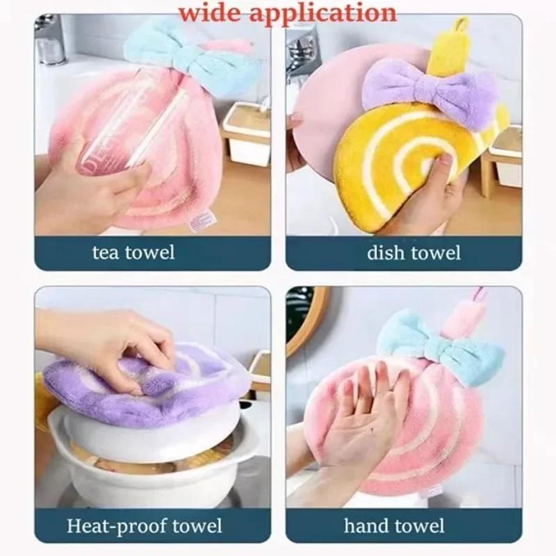 Cute Lollipop Coral Fleece Hand Towels with Hanging Loop Soft Absorbent Bath Towel for Kids Adults Girl Bathroom Kitchen Bedroom