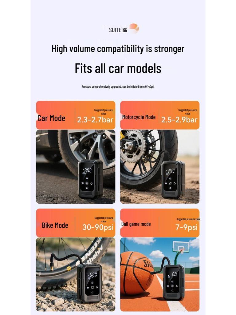 Portable Car Wireless Air Pump with Tire Pressure Gauge and Power Bank