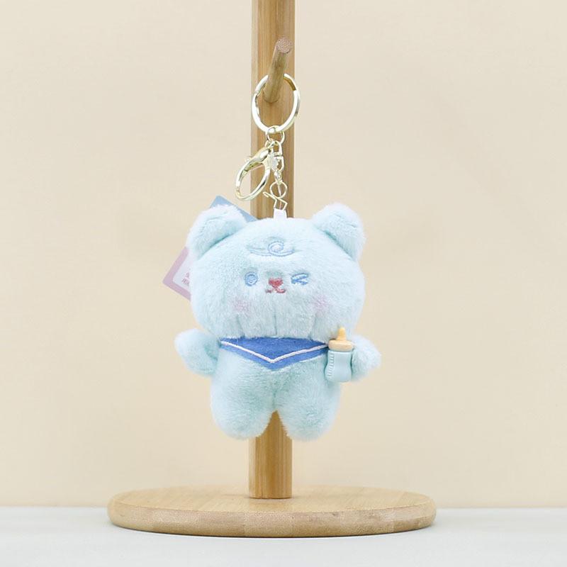 Cartoon Plush Cute Bear Doll Keychain Soft And Cuddly In Light Gray Blue Pink White