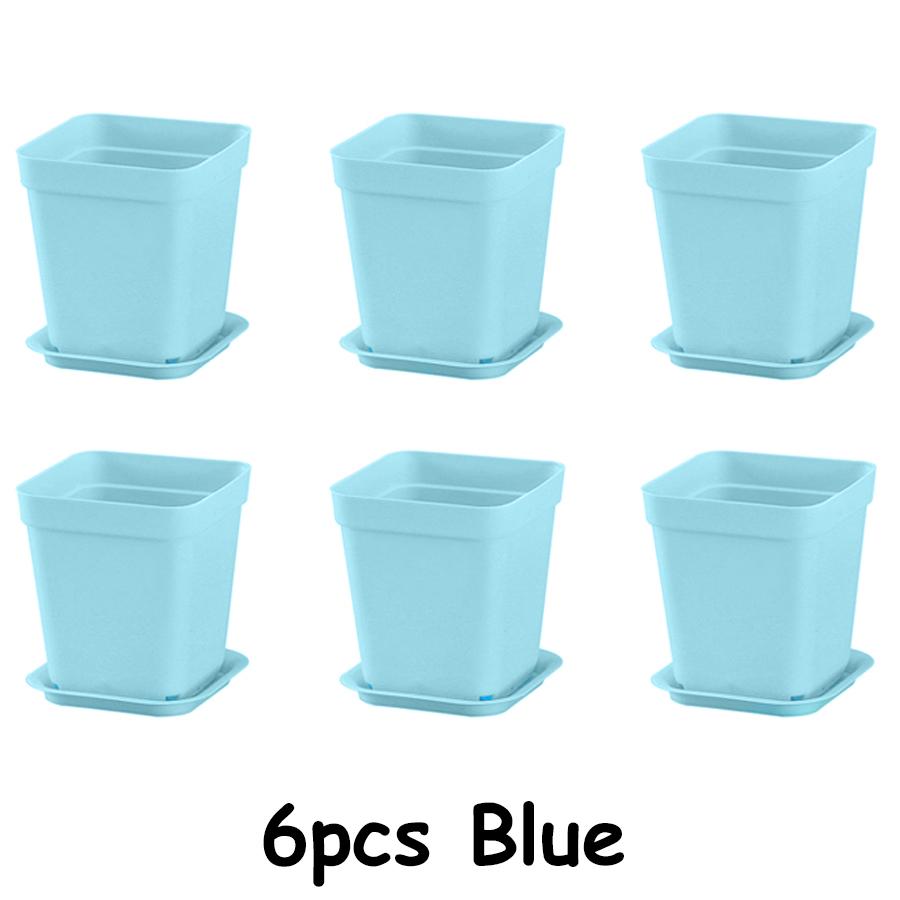 6pcs 7cm Plastic Square Flower Plant Pots with Tray Nursery Pot for Succulent Plant Home Office Desktop Gardening Balcony Decor