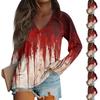 Women's Fashion Casual Long Sleeve Halloween Printed v-Neck Top