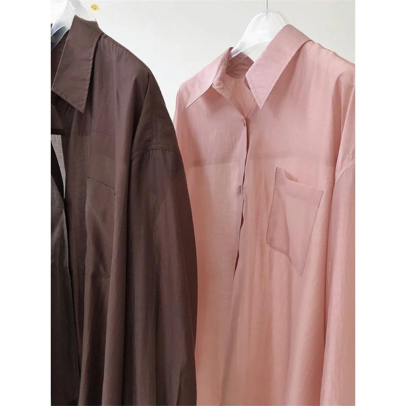 Summer Fashion Sunscreen Shirt Women Loose Thin Sagging Slightly Transparent Long Sleeve Top