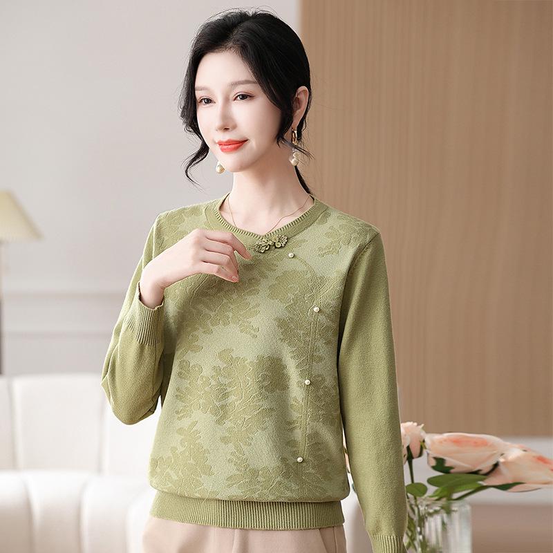 Spring 2026 Chinese-Style Sweater Set for Middle-Aged Women – Lightweight Knit Top