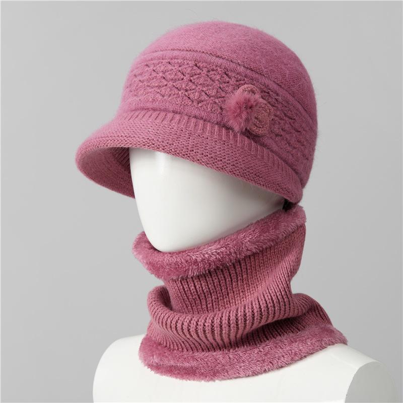Hat female winter thermal hat piled thick knitted wool hat mother-in-law cotton hat