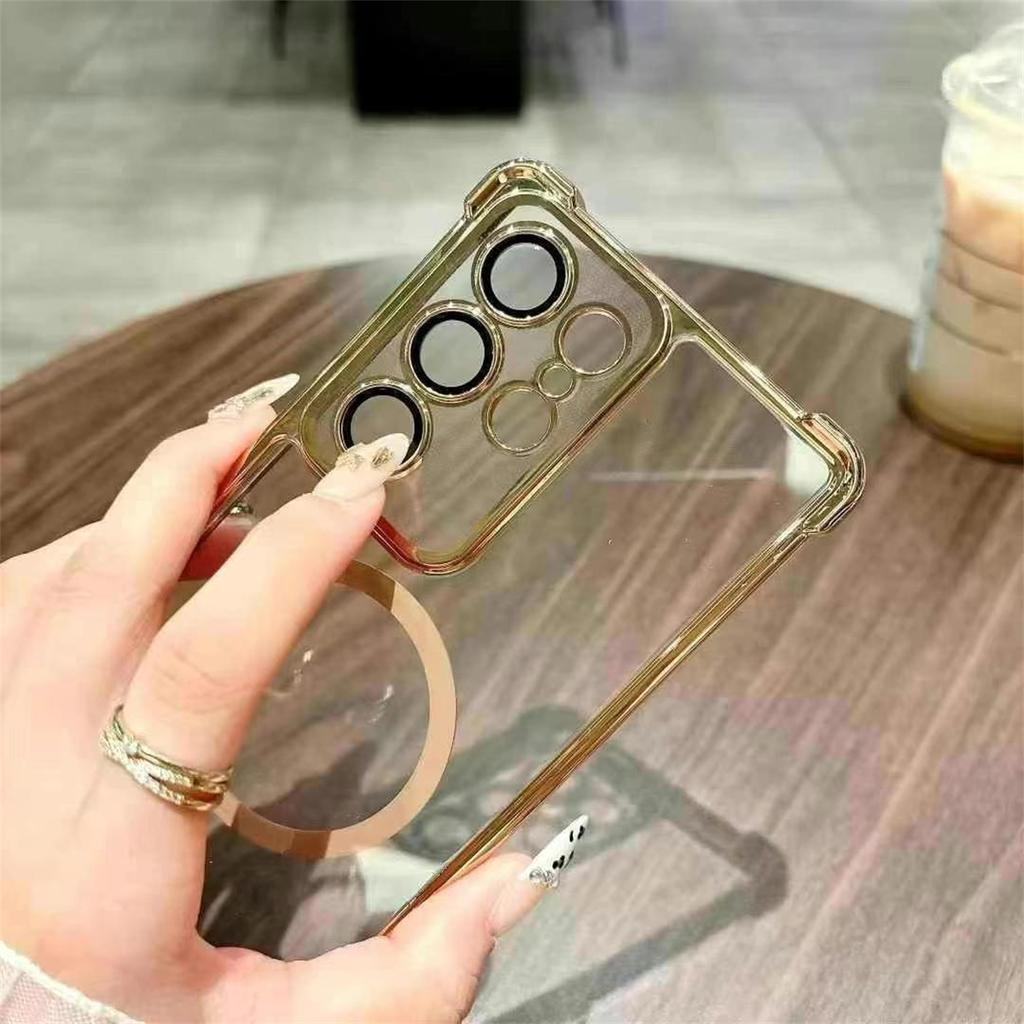 Luxury Transparent Magnetic Phone Case For Samsung S25 24 S23 S22 Ultra S23 S22 Plus Four Corner Anti Fall Cover