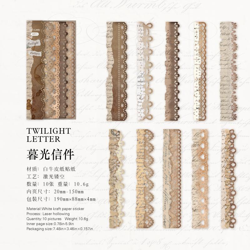 

10pcs vintage hollowed lace sticker strip DIY handmade scrapbook decoration diary album frame aesthetic stationery