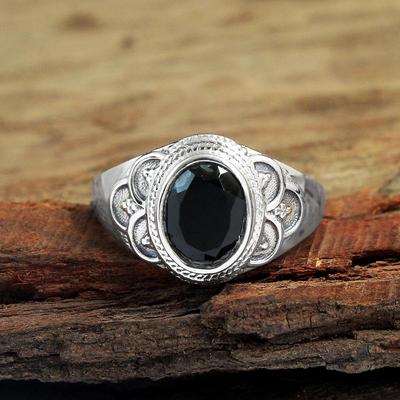 Schwarzer Onyx Ring, handgefertigter Ring, 925 Sterling Silber, massiver Ring, Modeschmuck, Silberschmuck