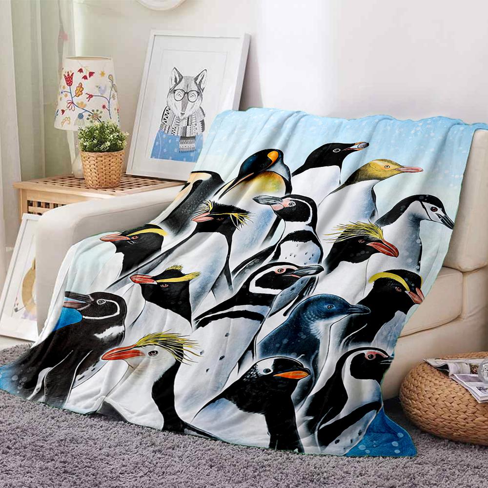 1Pc Penguin Family Portrait Blanket Soft And Comfortable Casual Warm Camping Travel Christmas Halloween Xmas Gift M92486
