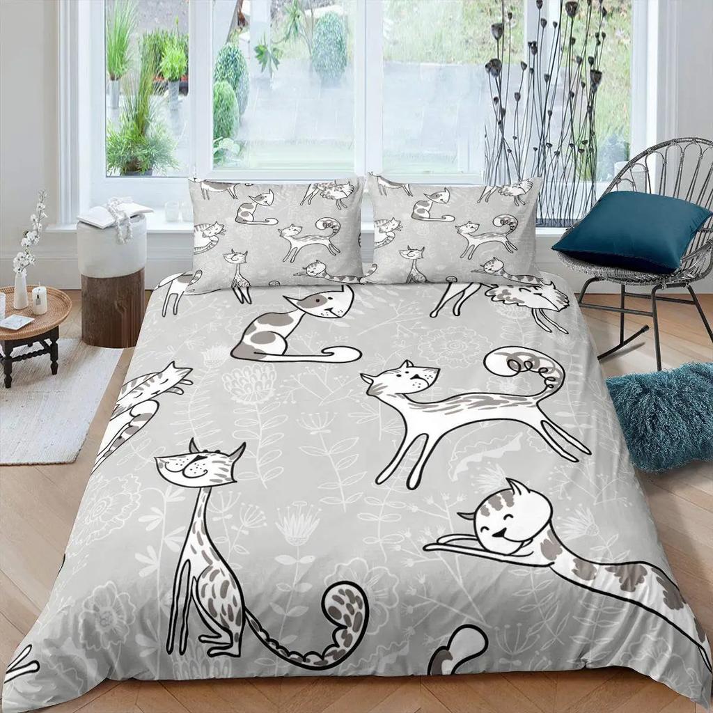 Pisică albă, flori, rege, husă de pilotă, set de pat pentru pisici