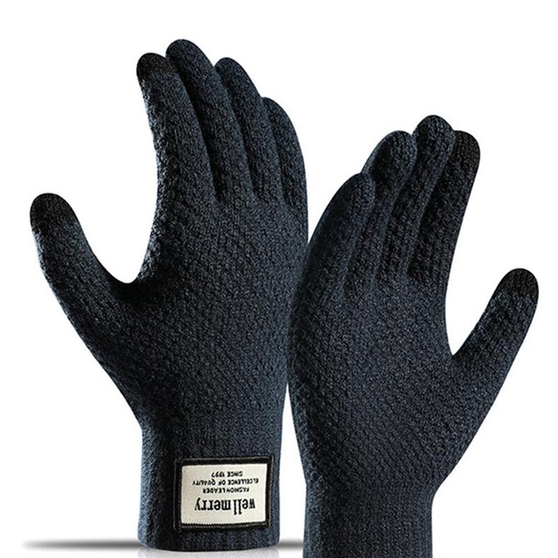 Autumn And Winter Men Padded Thicken Jacquard Touchscreen Gloves Warm Wool Gloves for Cold Weather