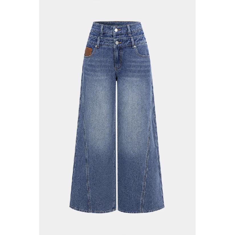 2026 New High-Waisted Wide-Leg Jeans for Women, Loose Fit Slimming Washed Straight-Leg Women s Jeans S синий