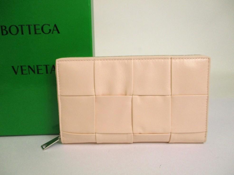 Authentic BOTTEGA VENETA Cassette Pink Beige Paper Calf Leather Zip Around Wallet #a878  Refurbished