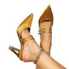 Damen goldene High-Heel-Sandalen quadratische Schnalle dekorativ schlicht spitz zulaufend speziell geformter Absatz Schuhe Damensandalen Damenschuhe