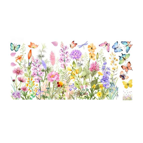 Spring Summer Window Cling Wild Flowers Butterfly Floral Window Decal Self-Adhesive PVC