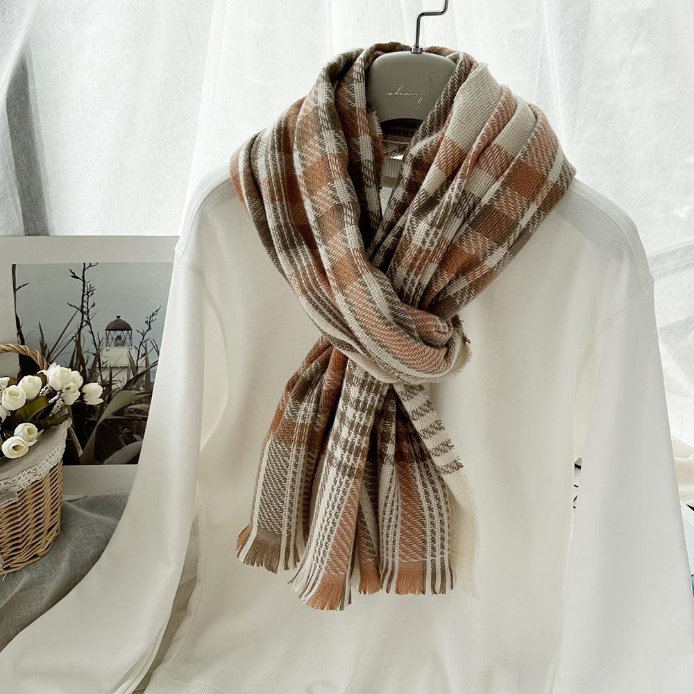 Plaid Scarf Autumn and Winter Women's High End Korean Style Winter Warm Scarf Thickened Imitation Cashmere Shawl