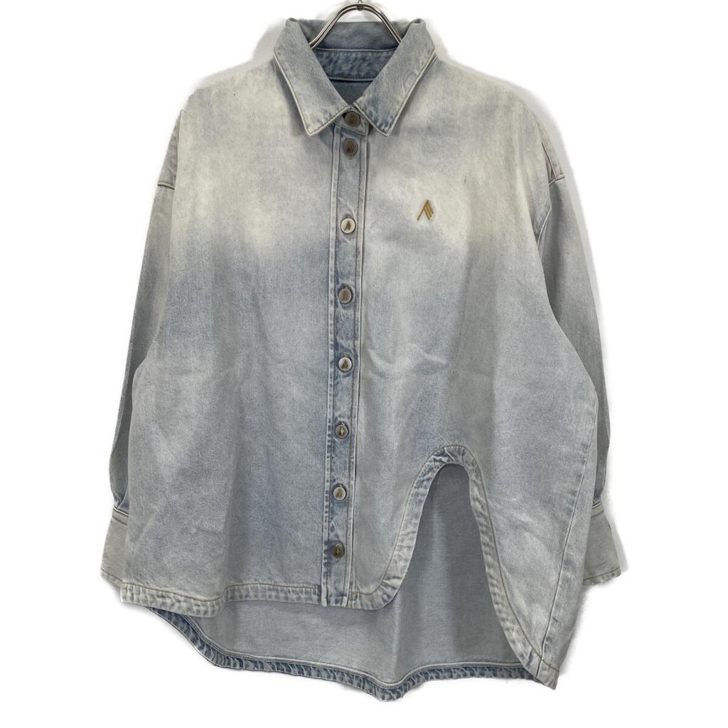 The Attico 25Stainless Steel 250WCB00068 Diana Washed Blue Cotton Metal Button Logo Embroidered Asymmetrical Denim Shirt Jacket Tops Blue 36Used
