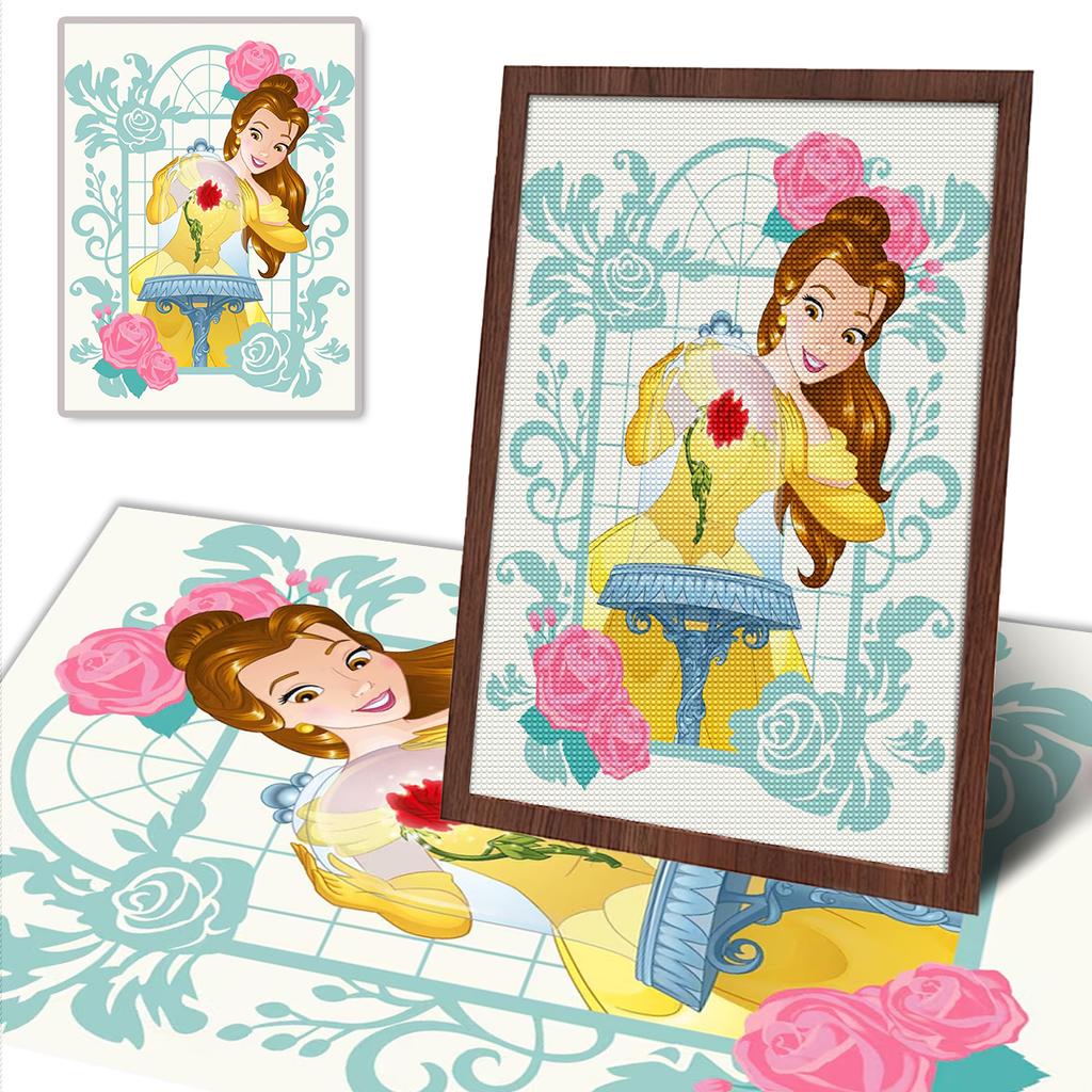 DIY Diamond Painting Princess and Flowers Cross Stitch Kit Mosaic Art Diamond Painting Full Circle Diamond Home Decoration