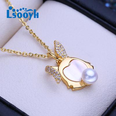 Natürliche Süßwasserperle Schmuck CZ Halsketten für Frauen süße Tier Anhänger Jahrestagsgeschenk