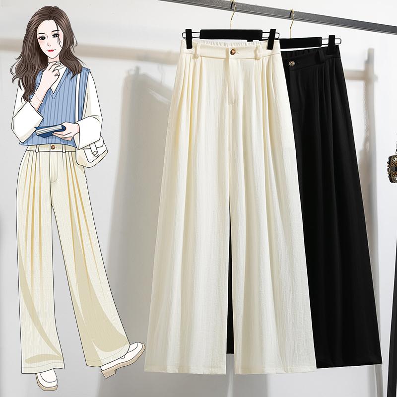 DIMANAF 2026 Summer New Plus Size Women Long Pants Thin Linen Loose Casual Elastic Waist Fashion Lady Bottoms Clothing