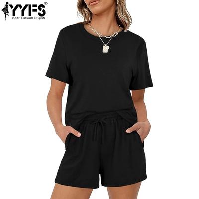 Women's Fashion Casual Summer Spring Solid Color Print Short Sleeve O-Neck Trousers Pants Suits