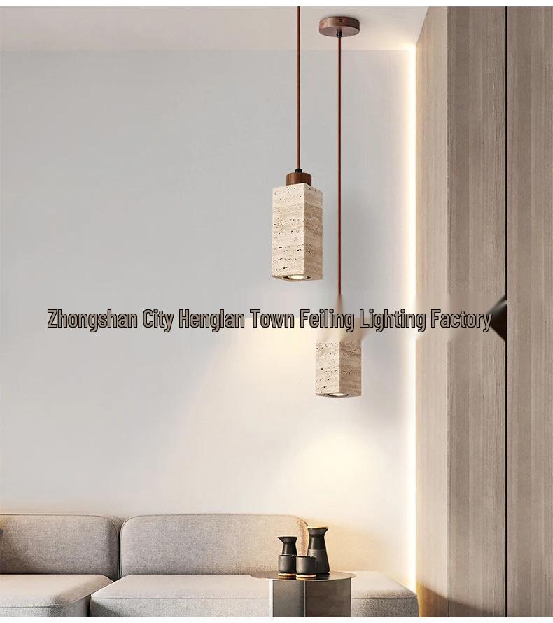 Nordic Wabi-Sabi Yellow Cave Stone Pendant for Restaurant or Bedroom Lighting