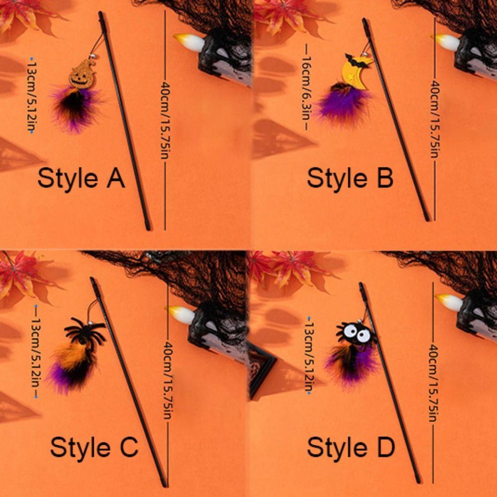 Cat Accesories Decorative Halloween Cat Teaser Stick Feather with Bells Cat Wand Toy Plush Cat Teaser Wand Halloween
