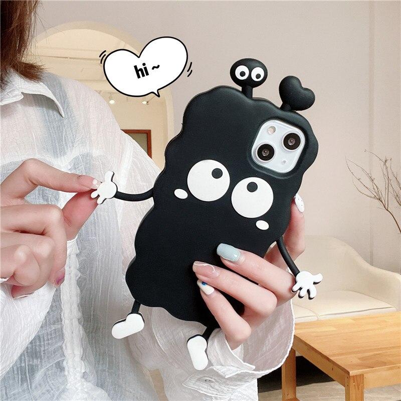 Cute Cartoon Black 3D Case For Iphoen 14 Plus 13 12 11 Pro XS Max XR X SE 20 6S 6 7 8 Plus Luxury Soft Silicone Phone Cover Kids