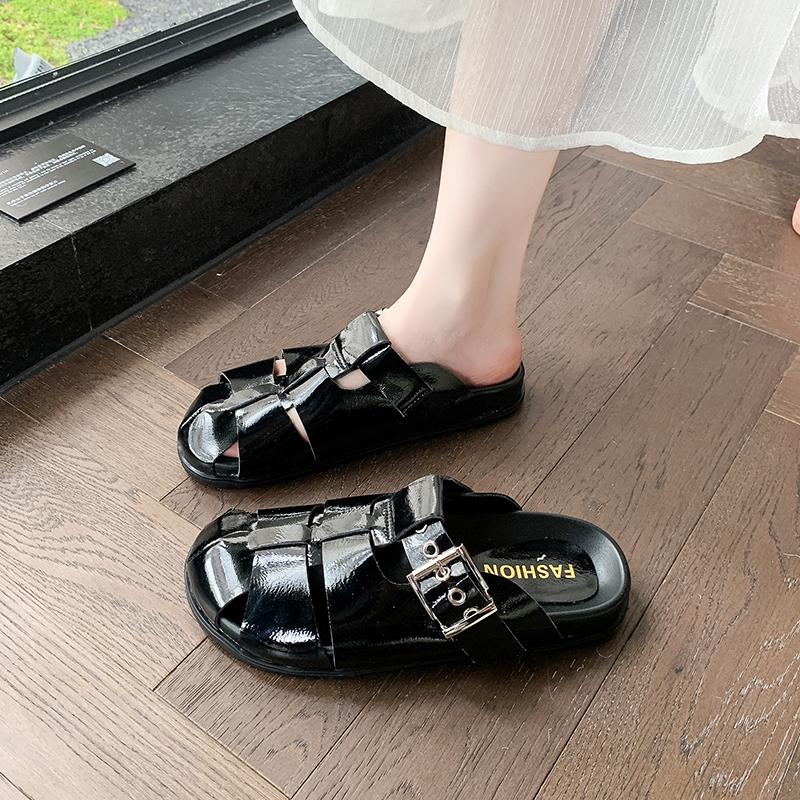 

2025 Женские тапочки Платформа Низкие мюли Сексуальные Новые Летние Резиновые Каблуки-копытца Базовые ПУ Шлепанцы Ткань 35 чёрный