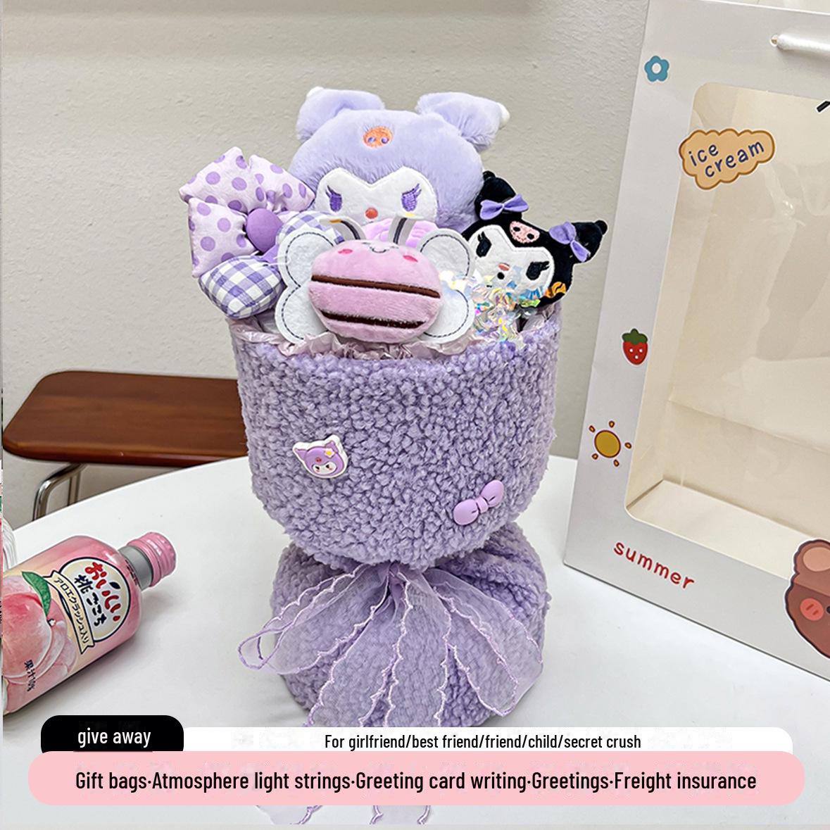 

Мультяшный кукольный букет: Куломи и собака с корицей — креативный подарок на день рождения, День учителя или День матери Gift Bag + Card + Fairy Lights