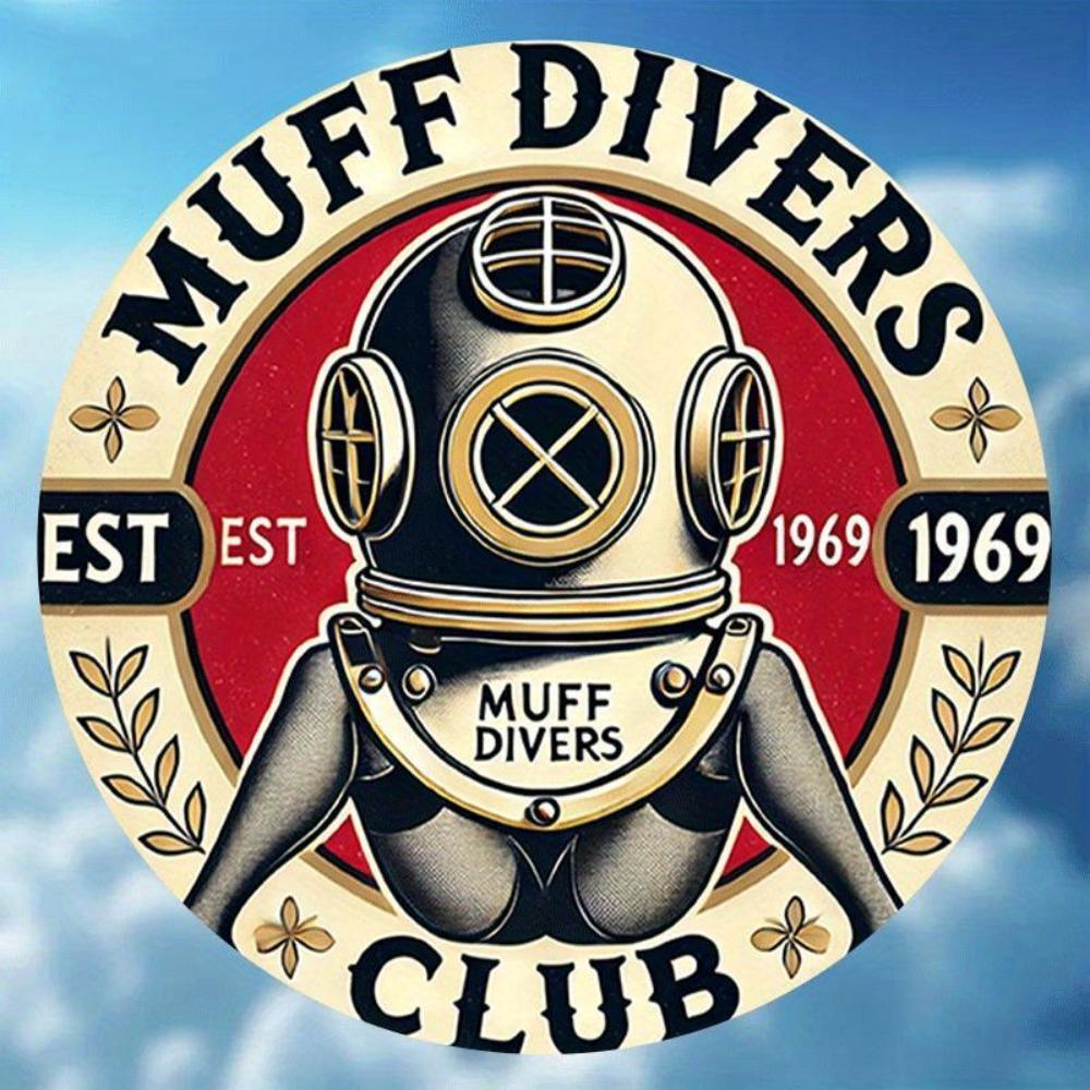 D Flat Vintage Muff Divers Club Est Retro Diving Helmet Retro Round Metal Tin Sign Nautical Diving Themed Wall Decor 20x20cm(8x8inch)