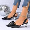 2026 Summer New Bow Pointed Toe Stiletto Sandals Wrapped Back Trip Strap Anti-slip Wear-resistant Kitten Heel Shoes