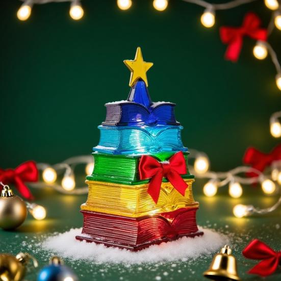 Multicolour Book Stack Ornament for Christmas Tree Stained Stacked Book Tree Shaped Suncatcher for Book Lovers Librarians Reader Bookworm Gifts