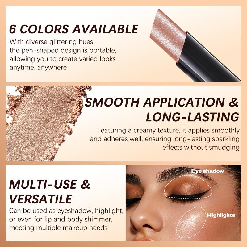 Paleta de Sombras Shimmer em Bastão de 6 Cores, Maquiagem à Prova d'Água e de Longa Duração com Tons Neutros - Barras de Sombra Cremosas