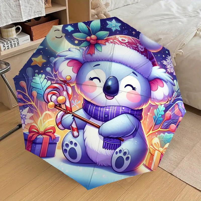 1pc Christmas Koala with Presents Umbrella with Plastic Handle,Suitable for All Seasons Home Travel Outdoor UmbrellaDD482