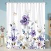 Purple Floral Shower Curtain Watercolor Flower Leaves Wildflower Polyester Fabric Washable Shower Curtains Bathroom Decoration