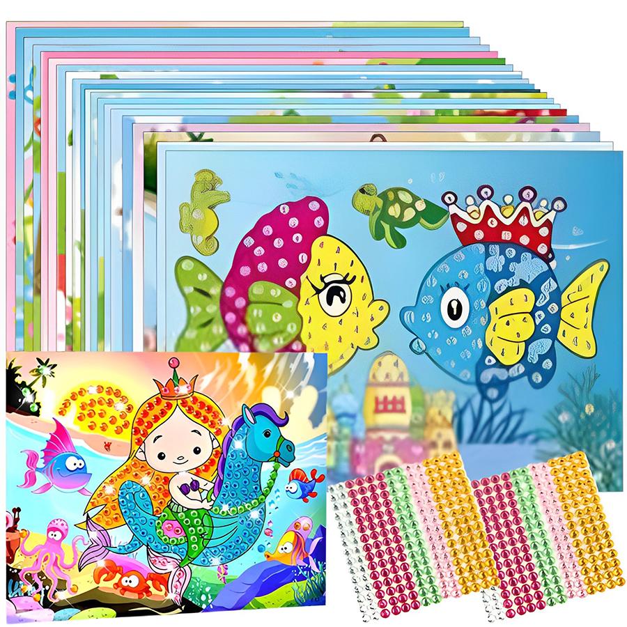 8pcs Cartoon Diamond Crystal Mosaic Sticker Painting Hanmade DIY Color Diamond Painting Paper Creative DIY Art Kits