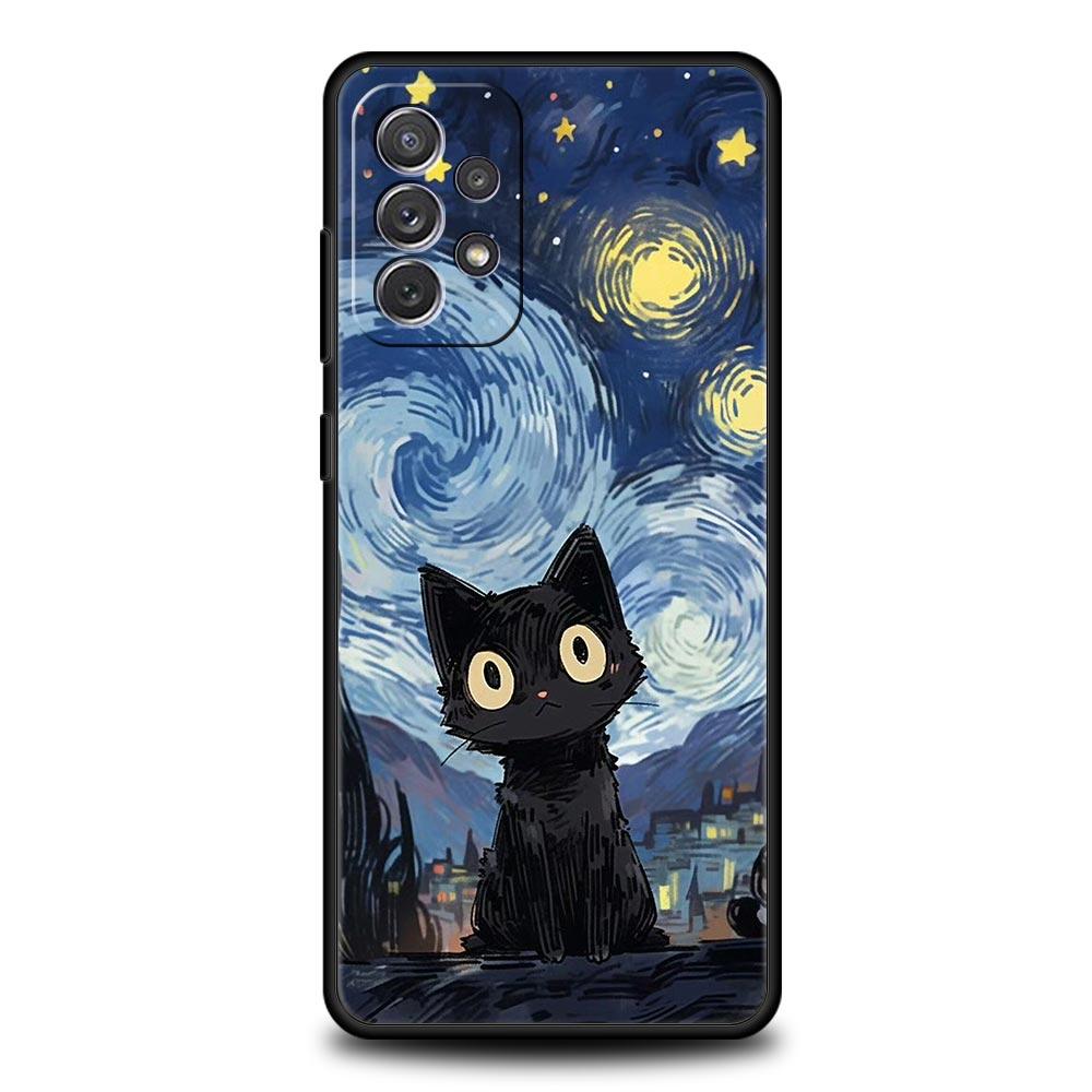 

Artistic Black Cat Starry Night Case for Samsung A17 A13 A15 A25 A35 A51 A55 A71 A21S A11 A31 A41 A23 A53 A73 5G A03S A05s Cover Samsung A05