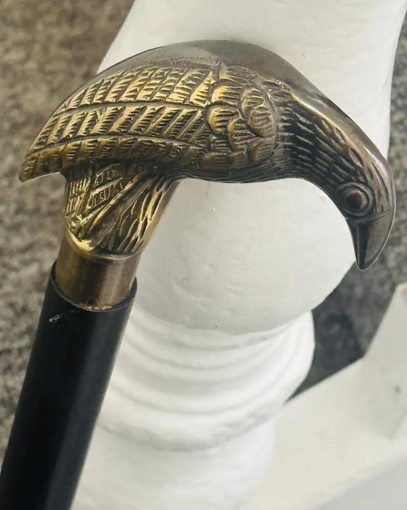 Brass Raven Crow Handle Designer Black Wooden Walking Stick Cane Gift