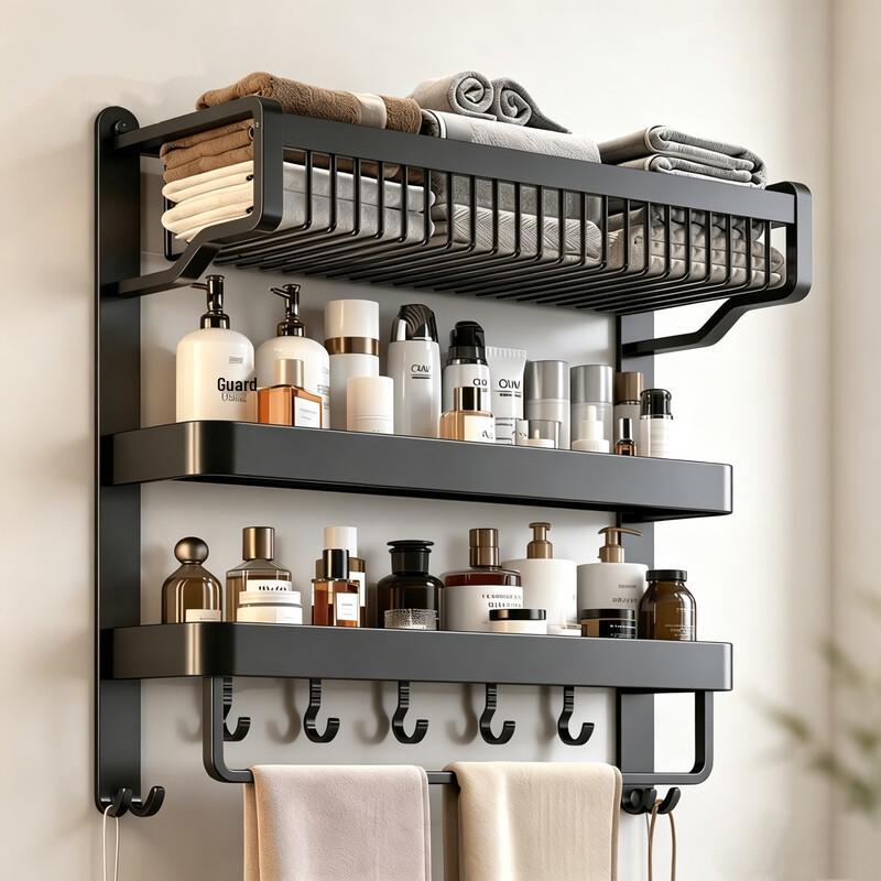 Space Aluminum No-Punch Wall-Mounted Bathroom Storage Rack