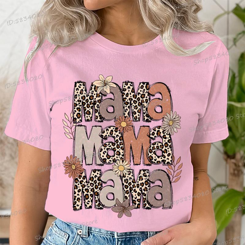Fashion Funny Leopard Mama Flower Print Women s Short Sleeves T-Shirt Loose Casual Summer Outdoor Street Women s Tees Tops XXS