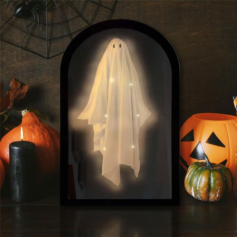 Premium-Halloween Hologram Ghost Mirror Featuring LED Lights, Holographic Decor For Indoor, Bedroom, Kitchen, And Fireplace