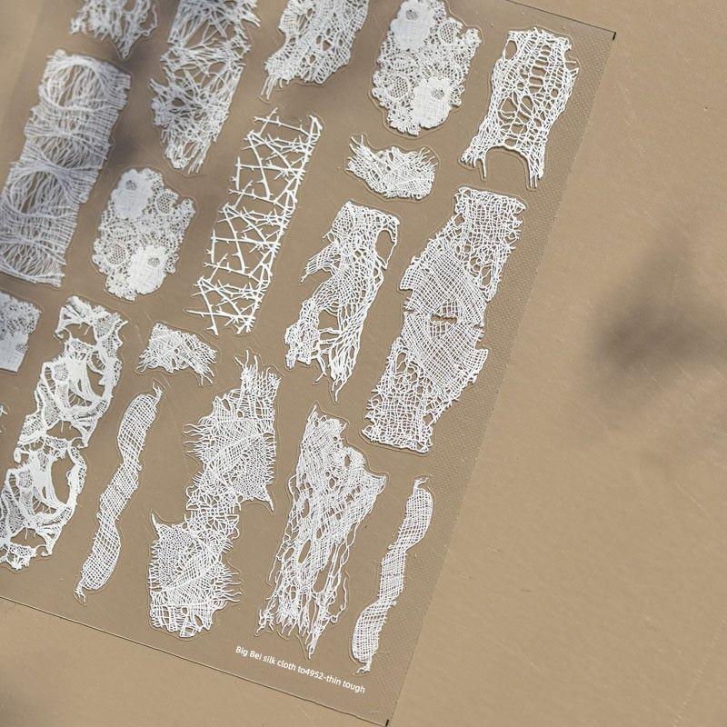 

White Lace Nail Sticker New Arrival 5D Internet Celebrity Ins Japanese Style Transparent Color Mesh Bow Nail Sticker Decoration Large Lace Cloth 4952