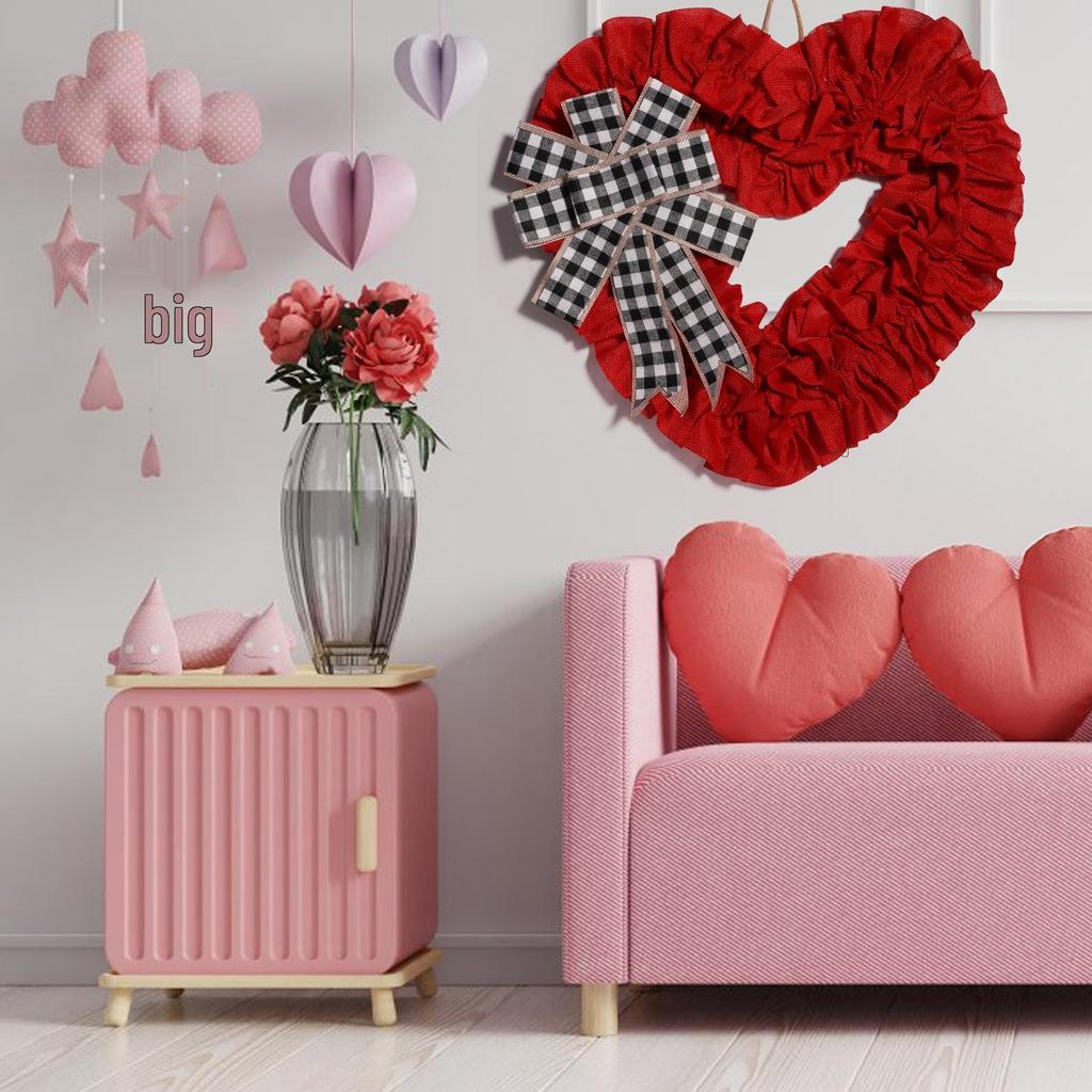 Valentine's Day Fabric Heart Wreath - Oatmeal Red Wedding Decoration